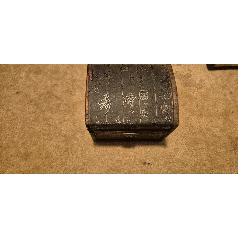 2 Vintage Wooden Trinket Boxes Asian Style Chest Jewelry Box Lot